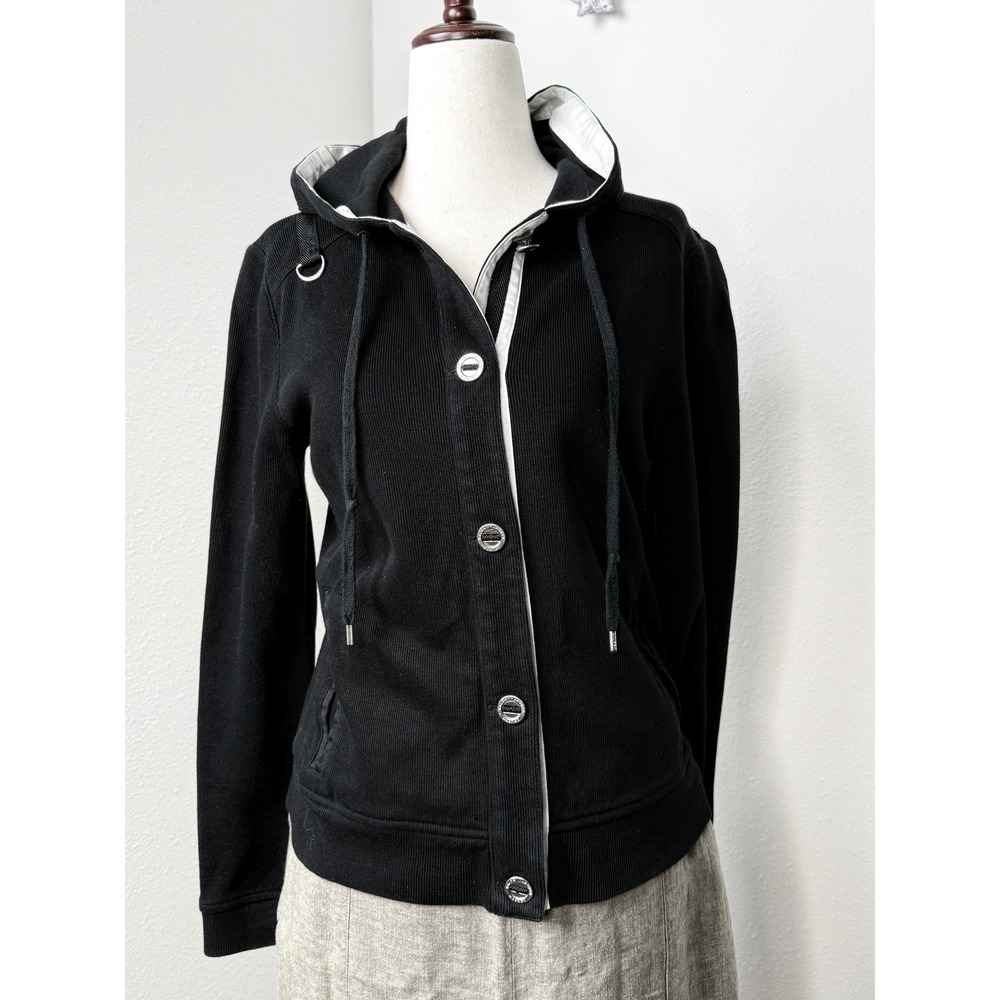 Ralph‎ Lauren Black Cotton Button Down Hooded Jacket - Women's
